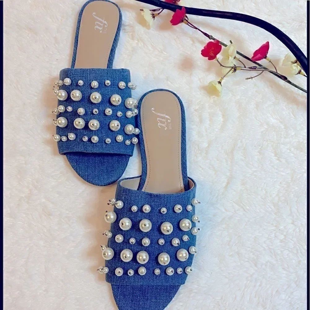 🎁The fix Faris Flat Slide Denim sandals size :9.5
